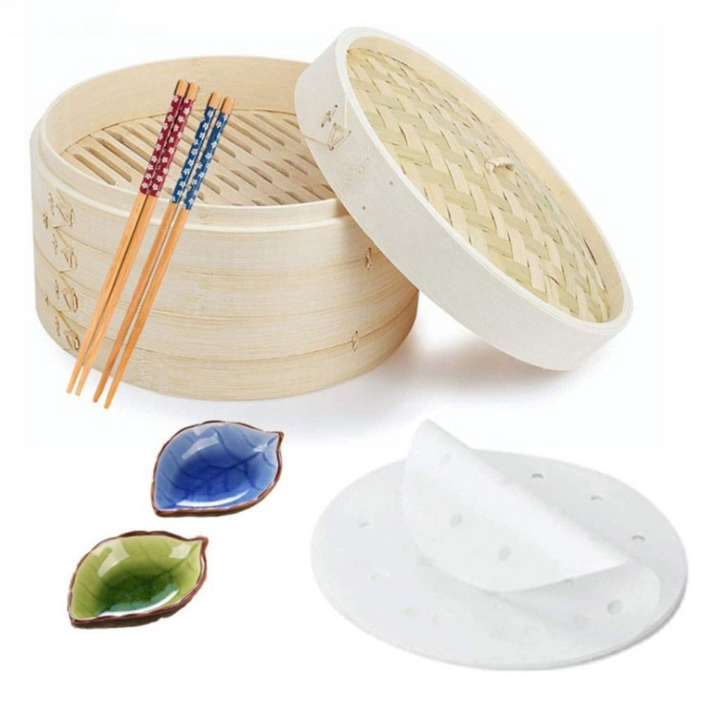 Bao Steamer Bamboo - Bambus-Dampf korb mit Deckel Knödel-Dampf korb